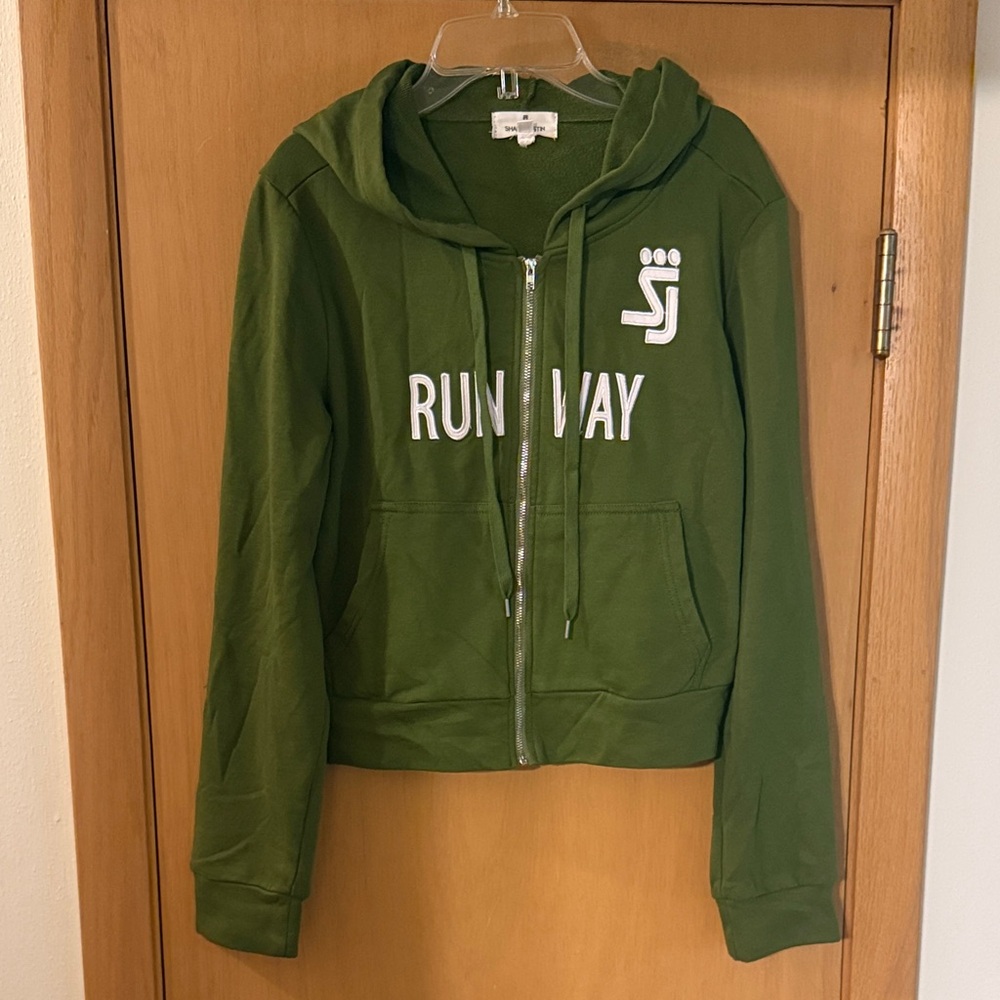 Shane Justin Runway Women’s Distressed Logo Hoodie Green White Size XL